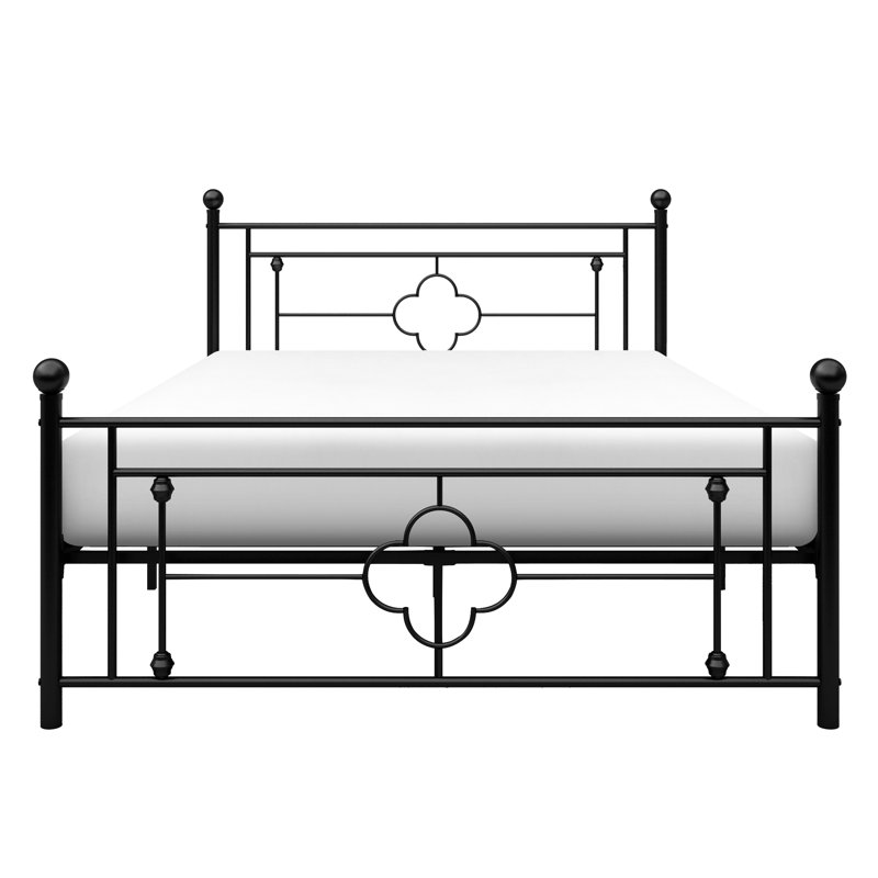 Lit plateforme double en métal noir de style moderne traditionnel avec éléments de faîteaux traditionnels