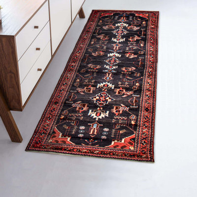 Tapis bleu marine en laine noué à la main 3 pi 7 po x 10 pi 4 po Anadol