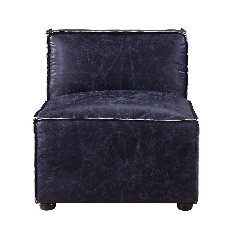 Fauteuil modulaire Birdie, cuir fleur rétro bleu
