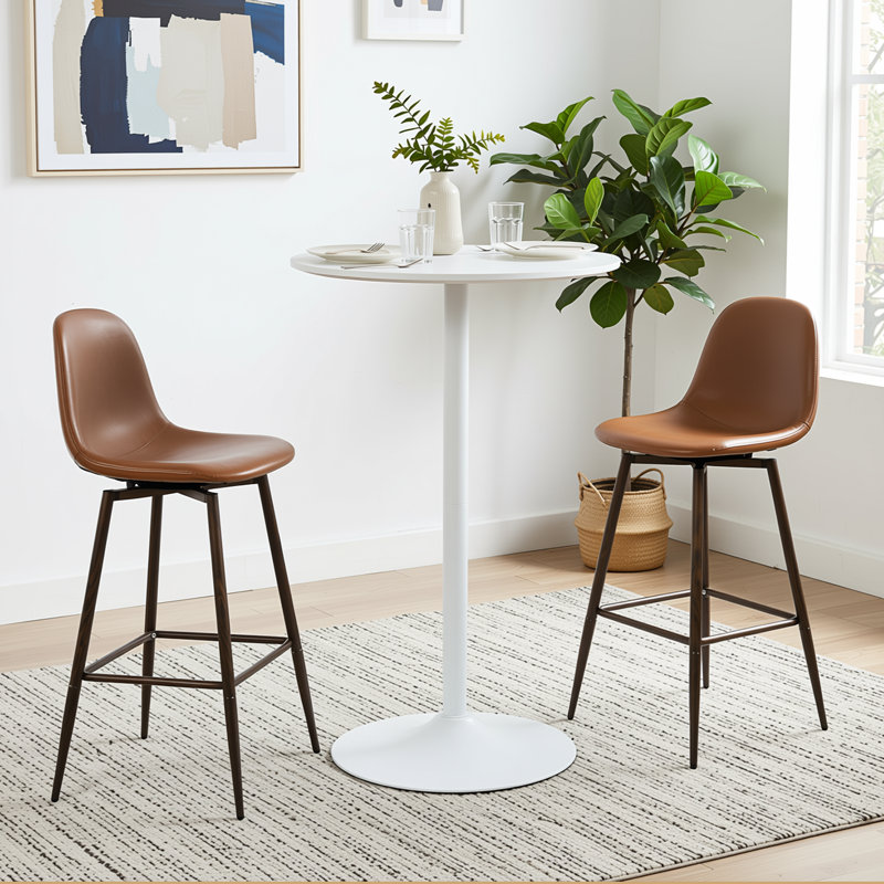 Ensemble de salle à manger 3 pièces à hauteur de comptoir avec table ronde à piédestal de 24 po et 2 tabourets pivotants