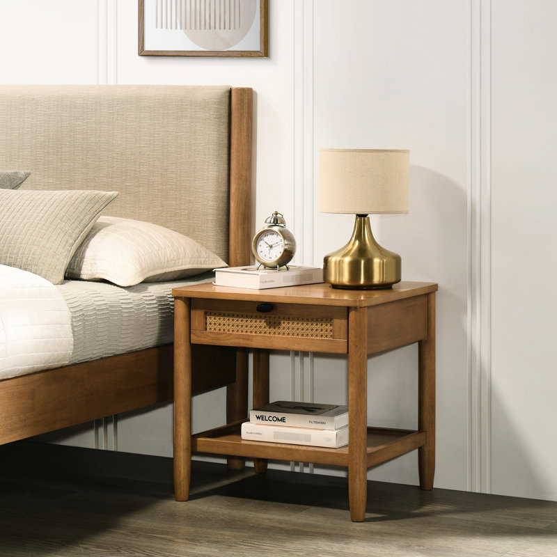 Table de chevet pour chambre à coucher en noyer - avec tiroir simple et tablette pour un look moderne incontournable