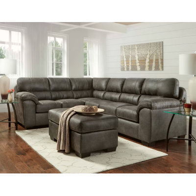 Titirana Contemporary 2-Piece Living Room Set, Fabric Pillow-Top Arm Sectional Sofa With Ottoman, Sequoia Ash