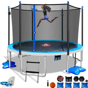 Sportspower TruJump 14 Ft Ultimate Multiplay Heavy Duty Outdoor Trampoline With Dunk Zone Basketball Hoop System, Safety Enclosure Net, Electron Shooter, Water Anchor, Flashlite Zone And Phone Pouch