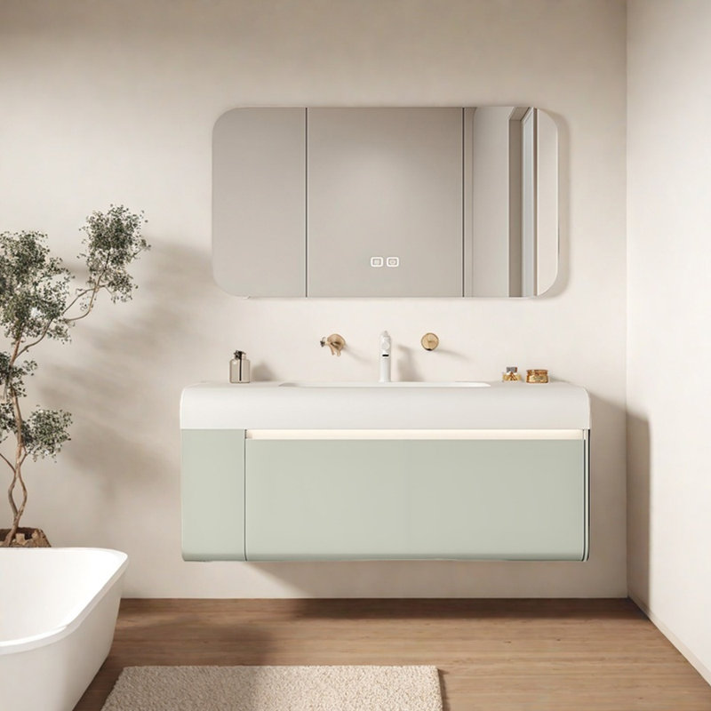 Armoire de salle de bain Minimalist Light Luxury, Vert clair