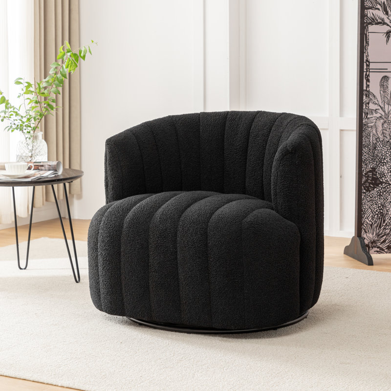 Bryonie Upholstered Swivel Barrel Chair, Black Teddy