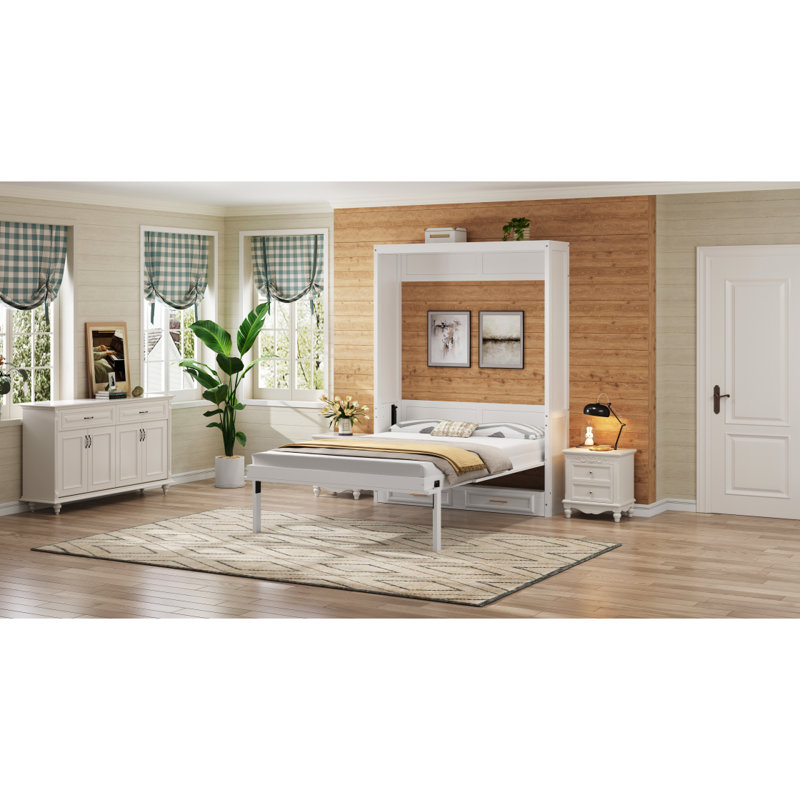 Lit escamotable double avec 2 tiroirs, beige