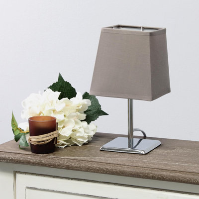  9.65 Inch Chrome Mini Table Lamp with Empire Fabric Shade for Bedroom or Desk
