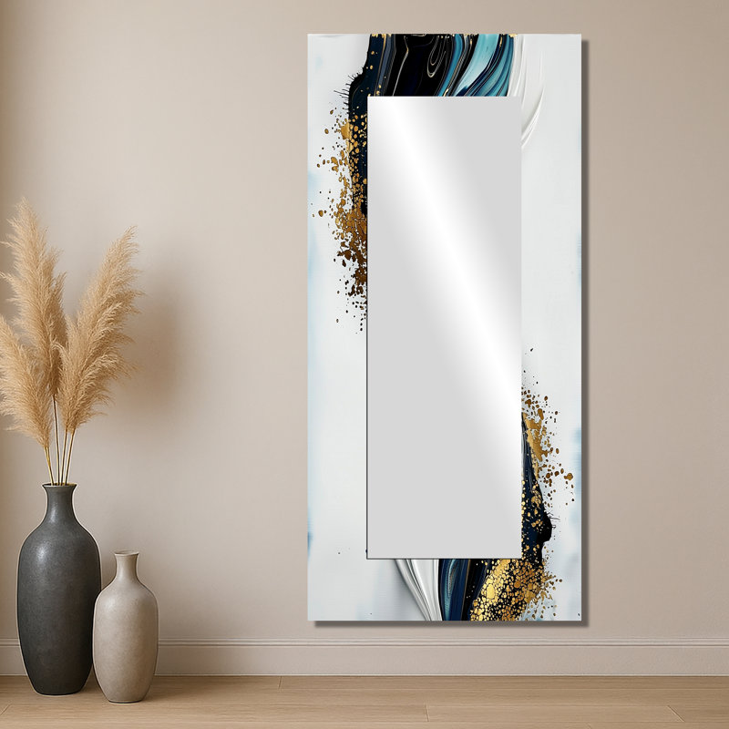 Golden Silence of Minimal Marble River II - Art mural miroir minimaliste - imprimé sur métal, 28 po x 60 po