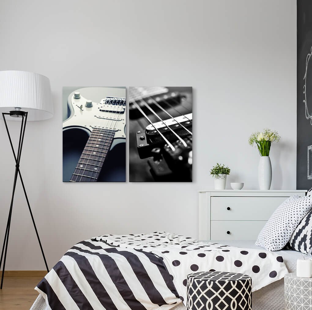 2-tlg. Leinwandbilder-Set - Fotografie „Music E-Guitar Rock Roll Guitar Strings Bass”