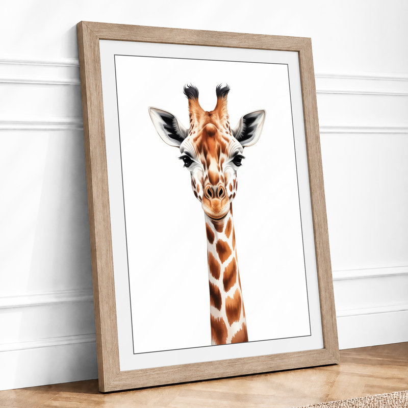 Gentle Giraffe Modern - Framed Print, A3 - 42.0 x 29.7 cm, Oak