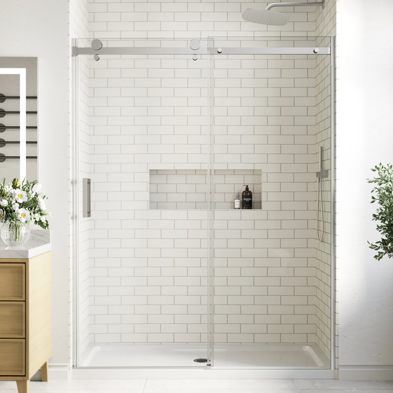 60 in. W X 74 in. H Single Sliding Frameless Shower Door with 5/16 in. (8mm) Clear Glass, Chrome