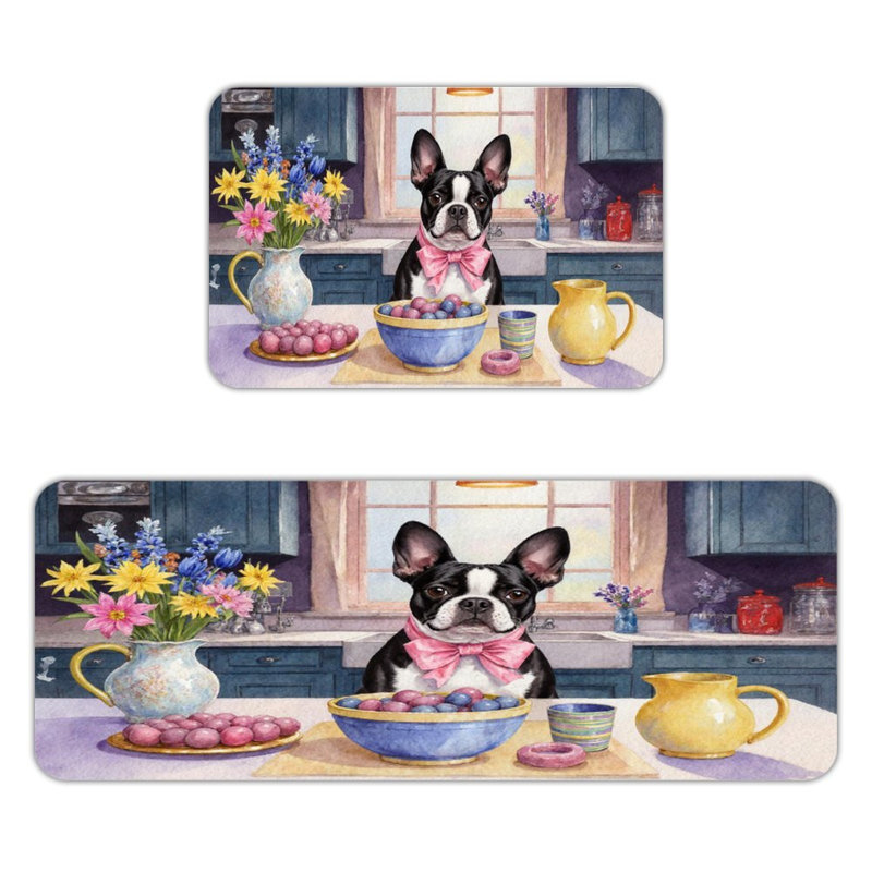 Tapis de cuisine antidérapant 2 pièces Boston Terrier in Kitchen