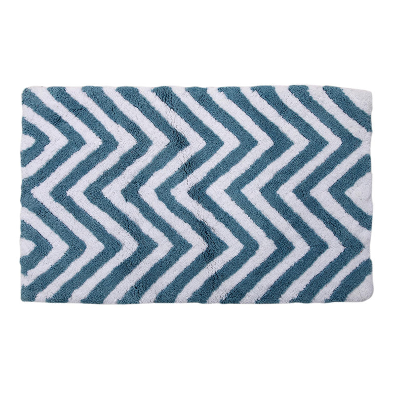 Teichmann Non-Slip Bath Rug, Aqua Blue White