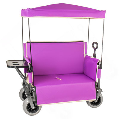 Le chariot pliable 3-en-1 se convertit en banc de chariot pliable convertible avec auvent et plateau de table pliant monté à l'arrière, capacité de charge de 500 lb, 180 L pour le camping, la plage, le jardin, la pêche - mauve