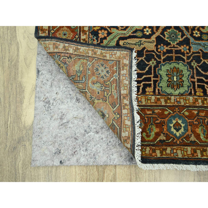 Tapis bleu marine en laine douce noué à la main 4 pi 1 po x 6 pi Heris 459043DCF7974A8FA9C6D6E2FAD99DD4