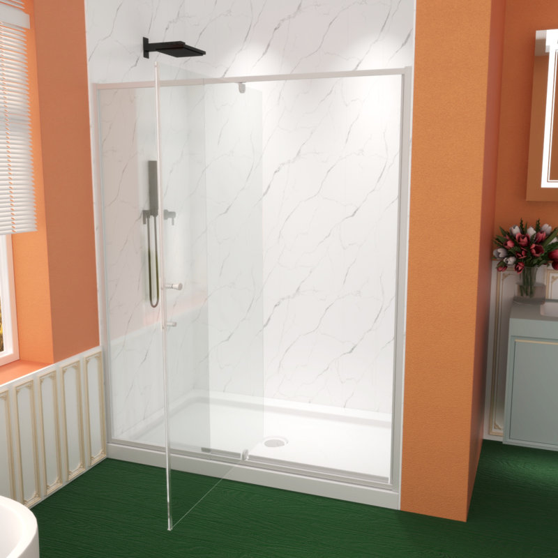 Pivot Swing Glass Shower Door, 60"Wx71"H, 1/4" Clear SGCC Tempered Glass, Pivot Frame, Durable & Easy to Install, Chrome