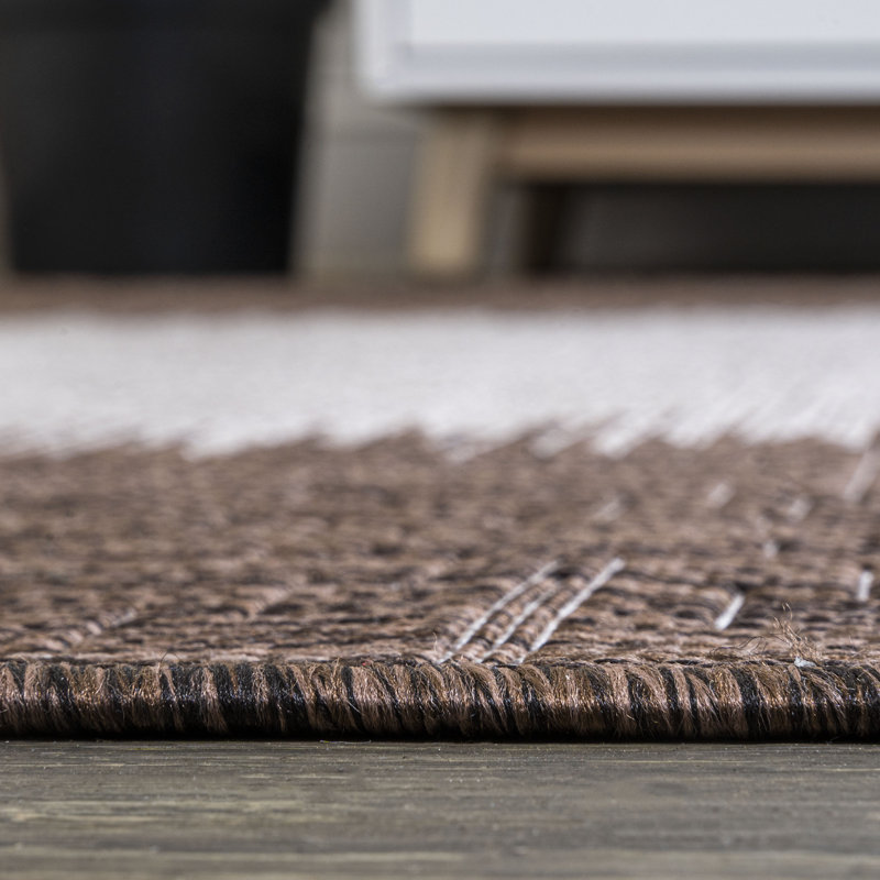 Tapis intérieur / extérieur brun / beige Jerail Modern Strie, Tapis de couloir 2 pi 2 po x 8 pi