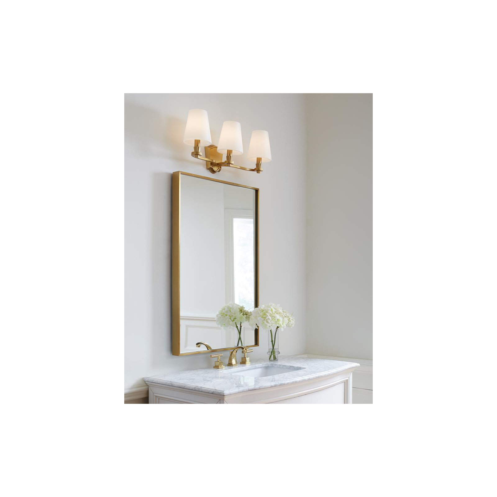 3 Light Alabaster Dimmable Vanity Light, Burnished Brass