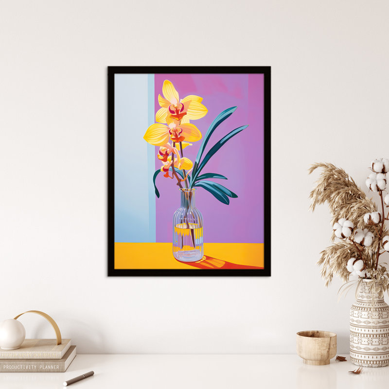 Optimistic Orchids Oil Orange Teal Purple Floral - Single Picture Frame Print
