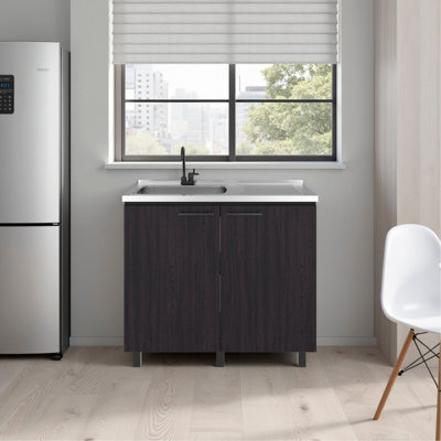Wenge Gold Utility Sink Cabinet with 2 Doors and 3 Shelf