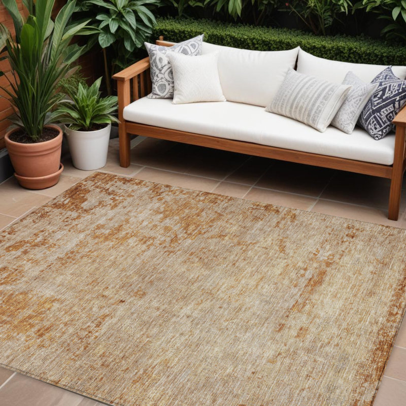 Tapis extérieur lavable abstrait 10 pi x 14 pi cuivre et terre cuite