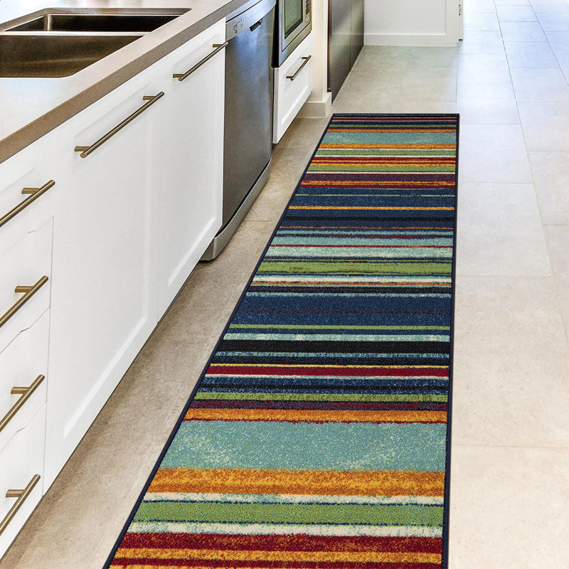 Ottohome Non-Slip Vintage Striped Area Rug For Living Room, Hallway Runner, Entryway Rug, Multicolor, Rectangle 1'8" x 4'11"