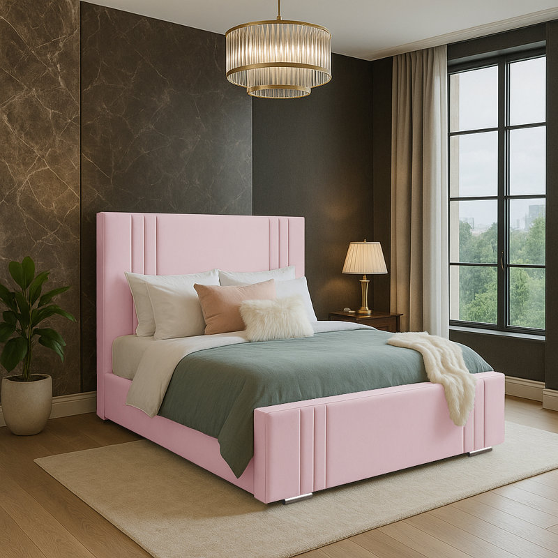 Adelpho Upholstered Bed, Double (4'6), Pink
