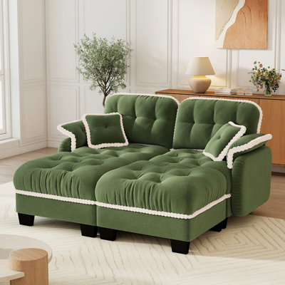 Modular Sectional Sofa, L Shaped Couches for Living Room, Comfy Cloud Couch, 2-Seater Deep Seat Sofa with 2 Ottoman Chenille Green