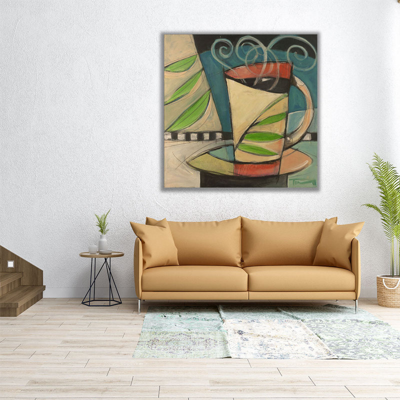 «Coffee Cup With Leaves», reproduction d'art sur toile, H 40 po x l 40 po