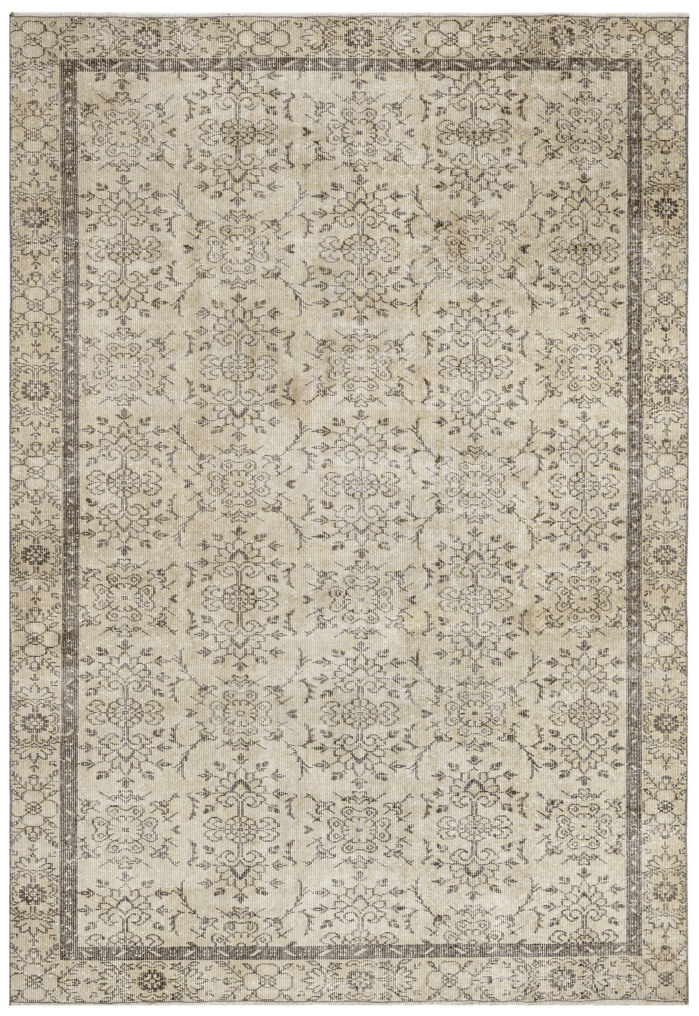 Lofy Vintage Brown Oriental Wool And Cotton Handmade Area Rug 174 X 244 ...