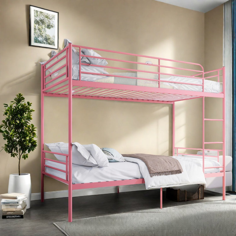 Lits superposés en métal peu encombrants, design rose moderne avec rangement