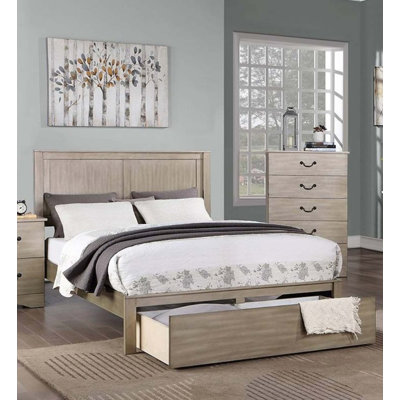 Rustic Two-Panel California King Bed with Rectangular Footboard and Drawer