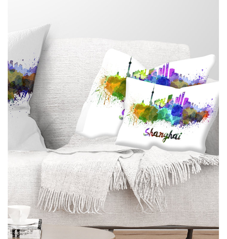 Shanghai Skyline - Cityscape Printed Throw Pillow