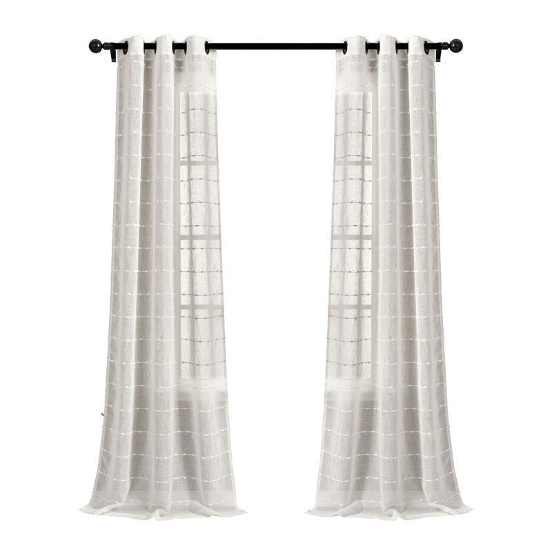 Farmhouse Textured Sheer Sheer Curtain Pair, White, 38" W x 120" L