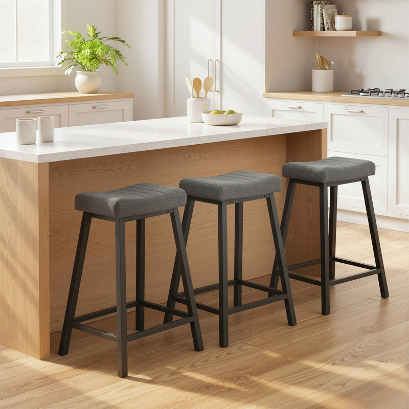 Ensemble de 3 tabourets de bar rembourrés en velours gris, 3