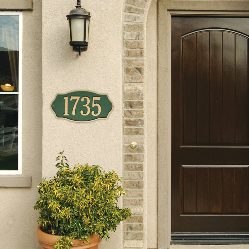 Hampshire 1-Line Wall Address Plaque, Green / Gold, Yes