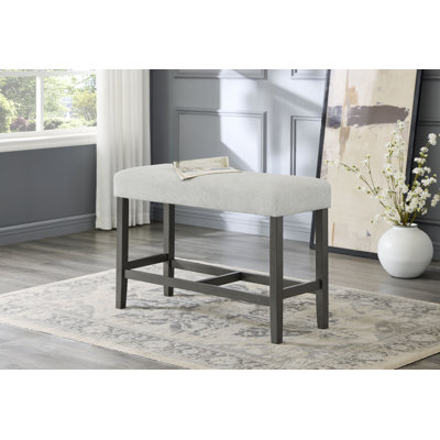 Banc de 40 po de hauteur comptoir rembourré gris clair avec cadre en bois gris et repose-pieds en bois pour les sièges de salle à manger et de cuisine | Idée cadeau