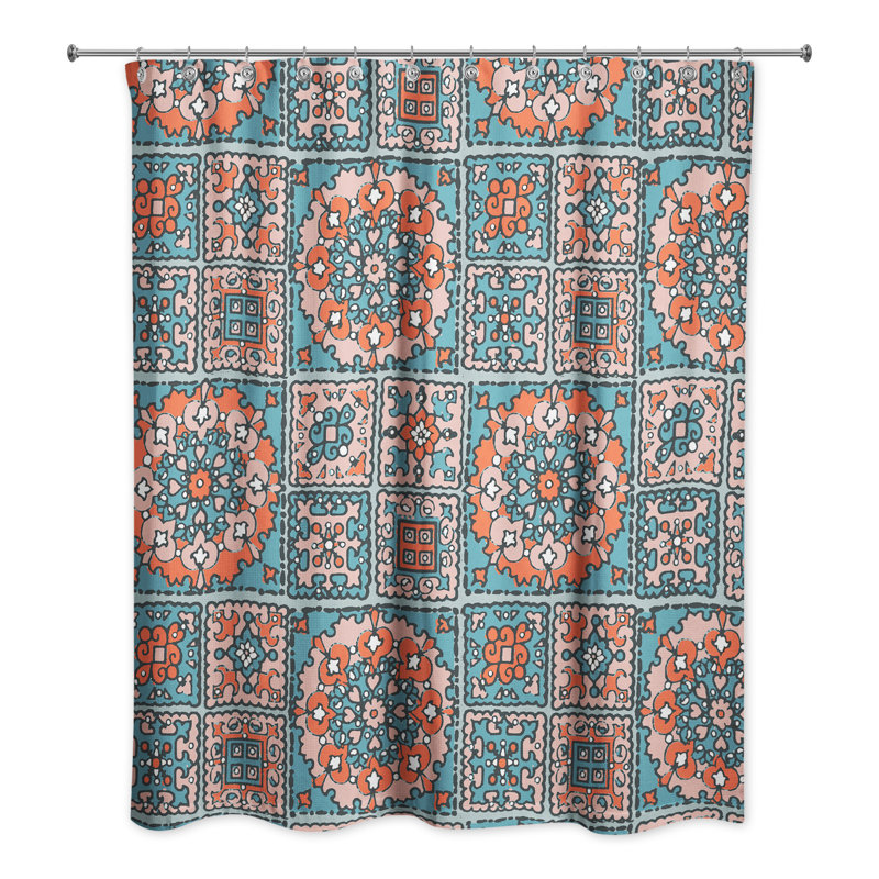 Rideau de douche simple patchwork Hanner, Bleu / Orange