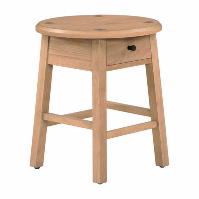 Mid-Century Modern Round Side Table – Natural Wood 1-Drawer Storage Accent Table
