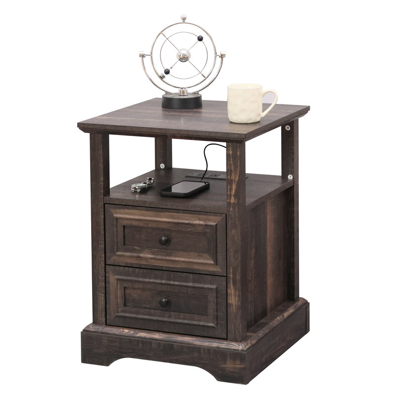 18'' W Nightstand With Drawer And Socket, Brown