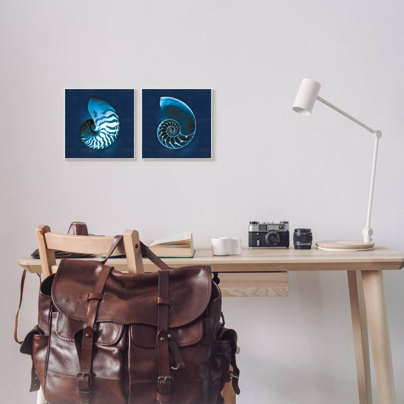 «Blue Spiral Nautilus Shell» par Sue Schlabach - ensemble de 2 reproductions d'impressions, Toile tendue