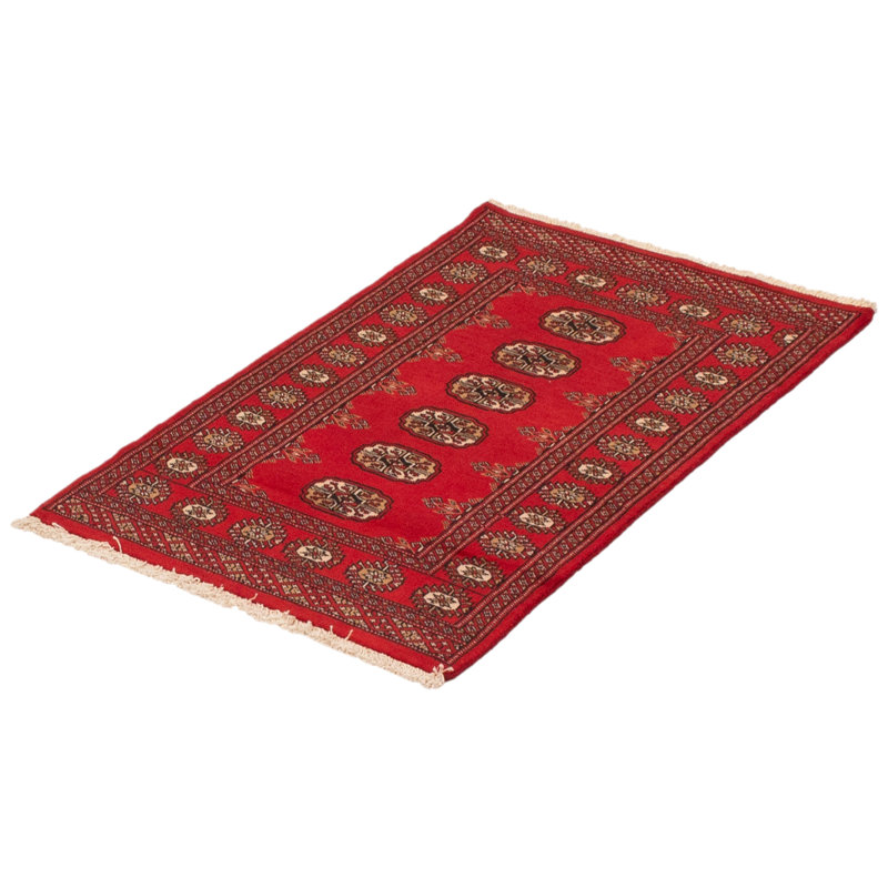 Tapis géométrique rouge / crème / noir en laine noué à la main 2 pi 8 po x 4 pi 1 po Peshawar