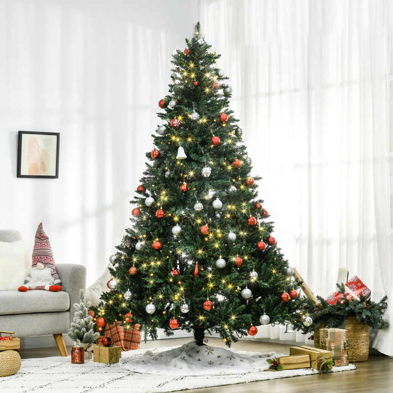 700 arbres de Noël à DEL blanc chaud, 7 pi de sapin double, 2154 pointes, base en métal stable pour les occasions festives, branche incluse