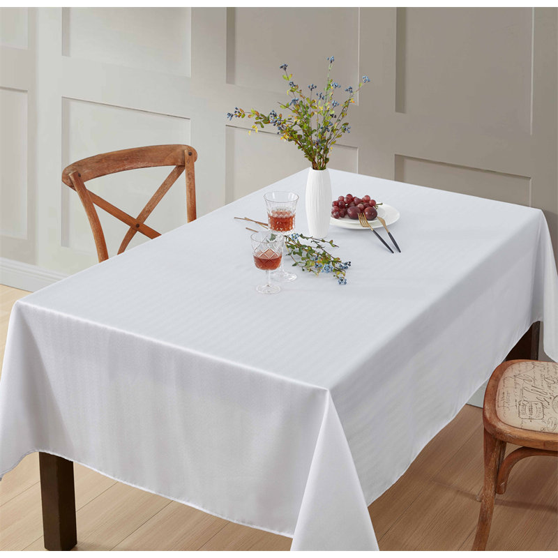 Lincoln Stripe Fabric Tablecloth, White, 104" Rectangle