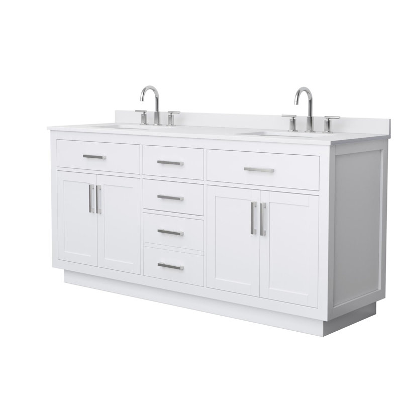 Meuble-lavabo double de 72 po Beckett, Blanc, Noir mat, Marbre de culture de Carrare