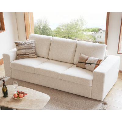 Modern Sofa for Living Room, 3 Seater Couch with Deep Seats, Upholstered Couches with Thickened Cushions-Beige