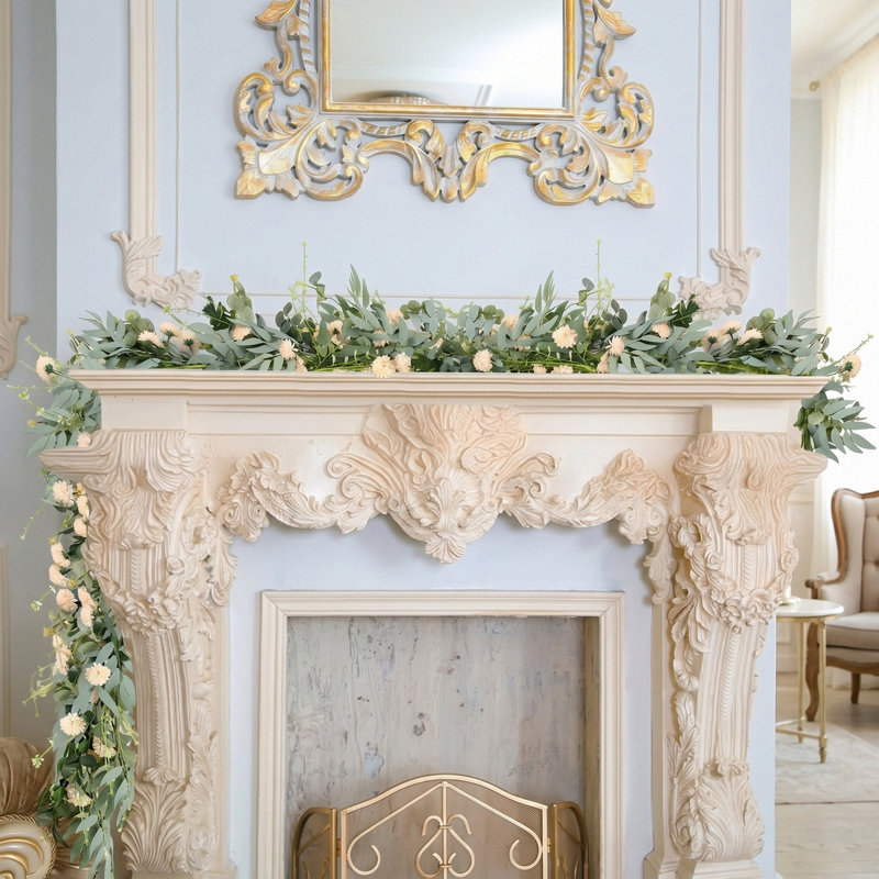 Guirlande de fleurs artificielles beiges et florales 6 pi, Champagne