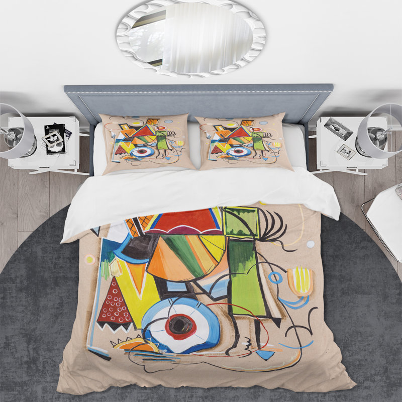 Colored Geometric Abstract Compositions I - Ensemble de housse de couette moderne - Microfibre de polyester