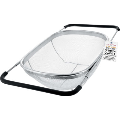 Stainless Steel Colander Strainer - 6-Quart Collapsible Colander With Expandable Rubber Handles - Rectangular Sieve, Fine Mesh Stainless Steel Strainers And Colanders For Kitchen