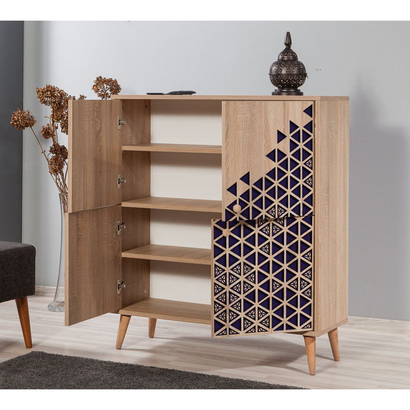 Brien 4 - Door Cabinet, Natural/Blue